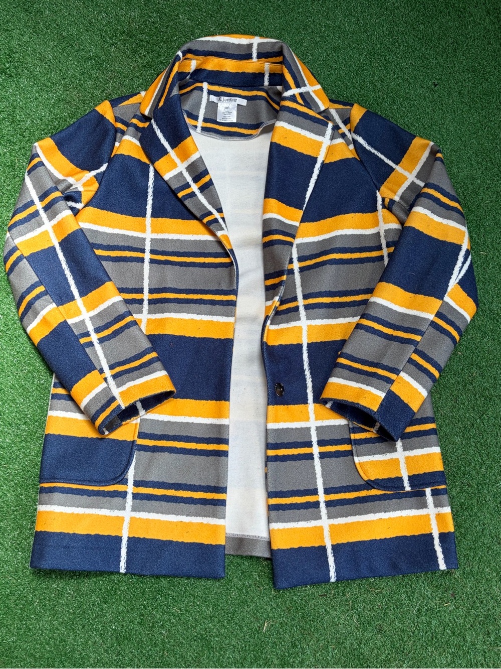 K Jordan Navy, Yellow & Gray Striped Coat